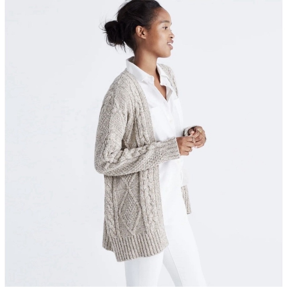 Madewell Women's Cable Knit Heather Tan Cardigan Size Medium EUC